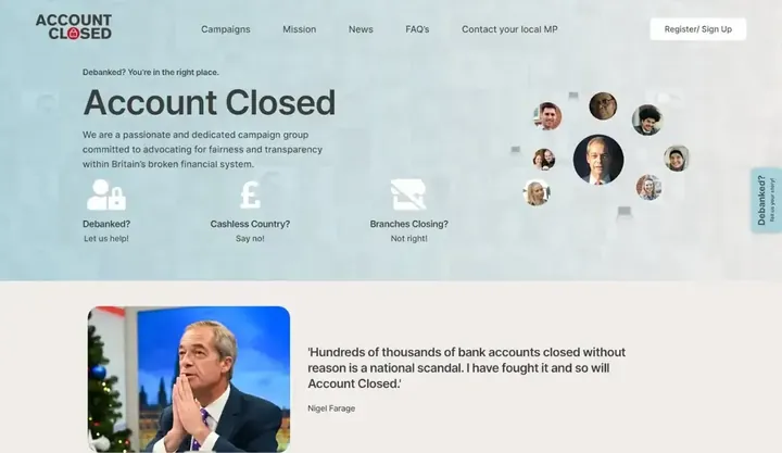 Account Closed homepage