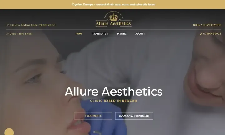 Allure Aesthetics North East homepage