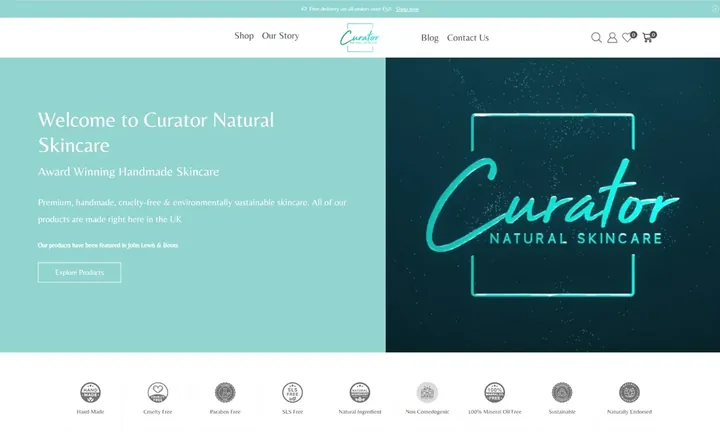 Curator Natural Skincare homepage