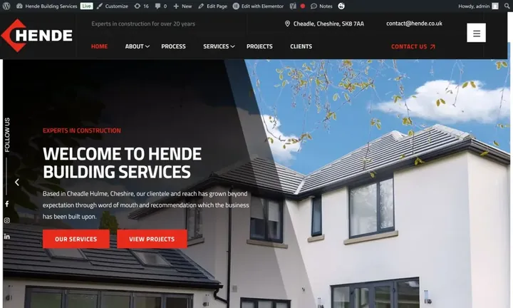 Hende Building Services homepage