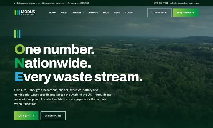 Modus Site Services homepage
