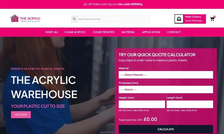 The Acrylic Warehouse homepage