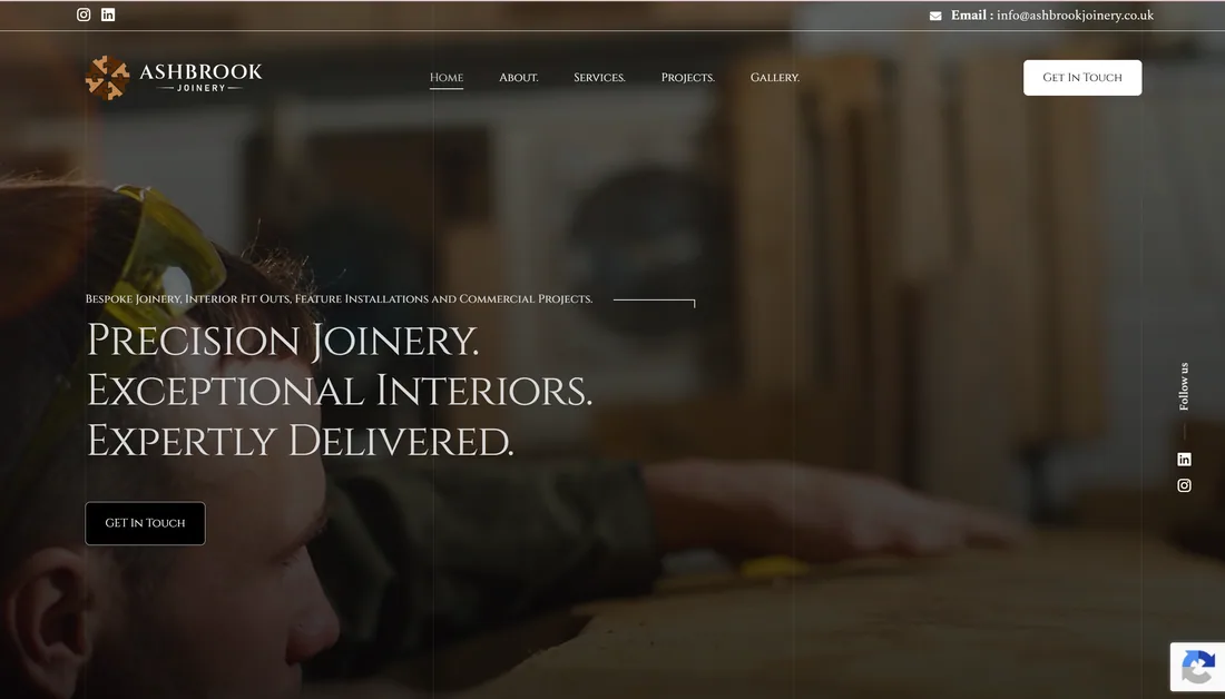Ashbrook Joinery website homepage, designed for a Manchester joinery company