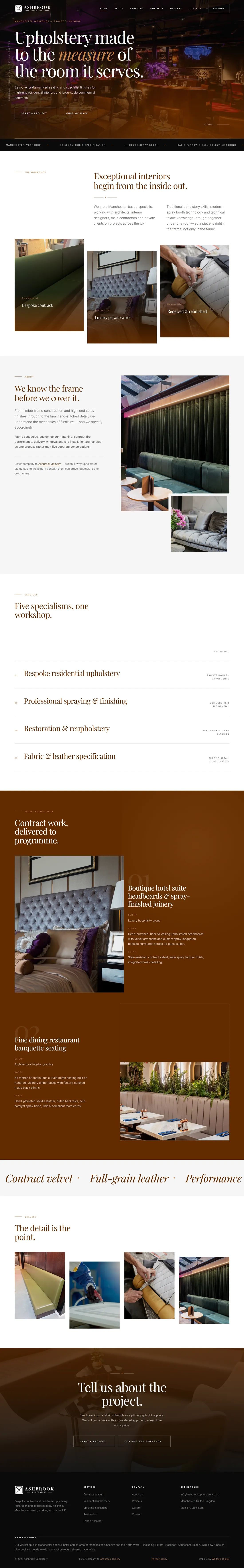 Ashbrook Upholstery website homepage