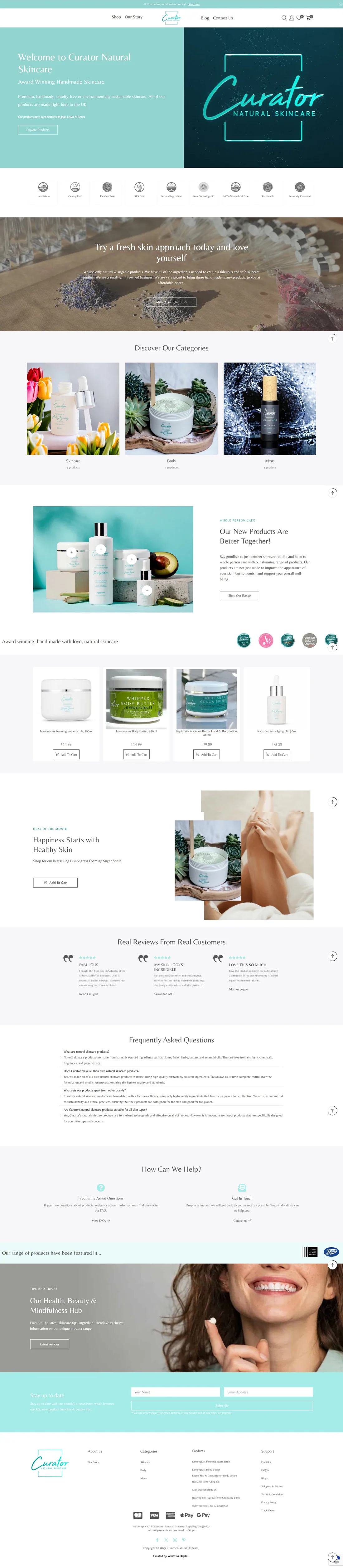 Curator Natural Skincare homepage