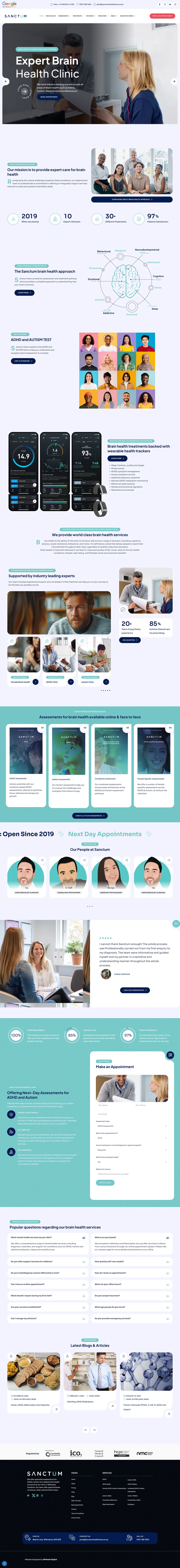 Sanctum Healthcare website homepage, designed for a brain health clinic in Cheshire