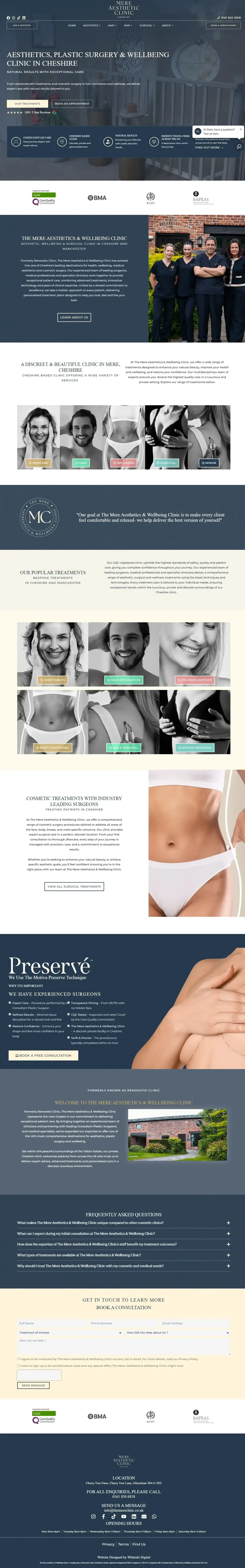 The Mere Aesthetics & Wellbeing Clinic website homepage