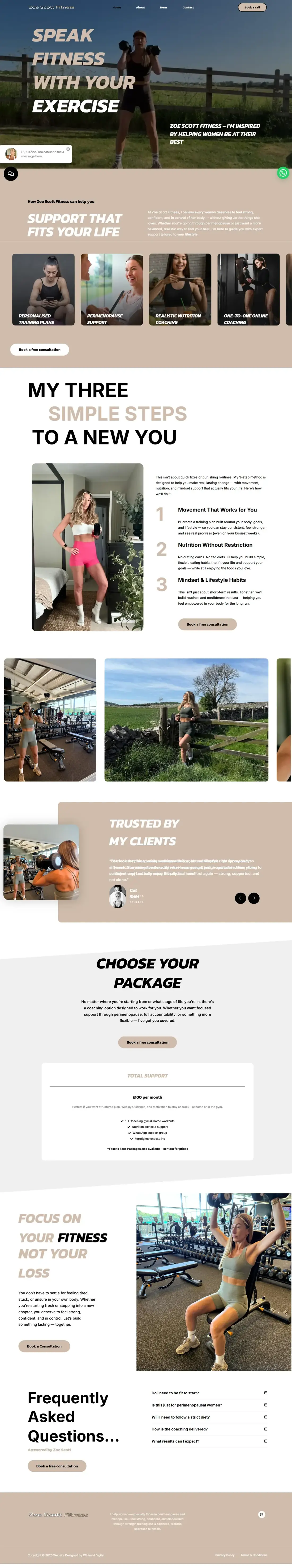 Zoe Scott Fitness website homepage
