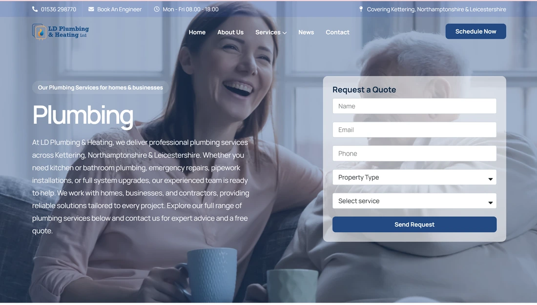 LD Plumbing and Heating website, optimised service pages section