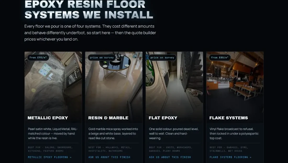 OG Resin website, floor systems section section