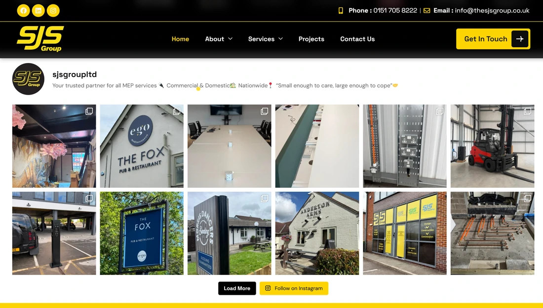 SJS Group website, social feed integration section