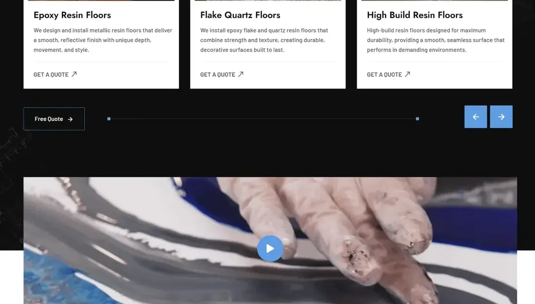Urban Resin website, finishes side by side section
